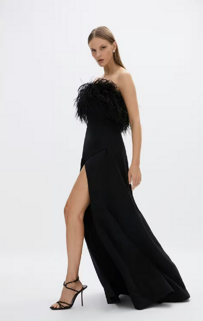 Rachel Gilbert Linc Feather Embellished Strapless Gown - Size 0
