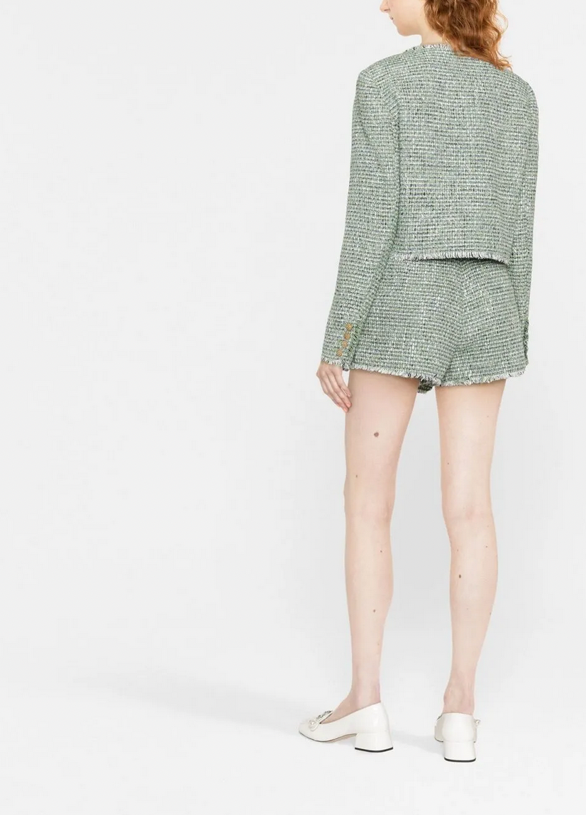 Self Portrait Green Tweed Scoop Neck Jacket - Size 12