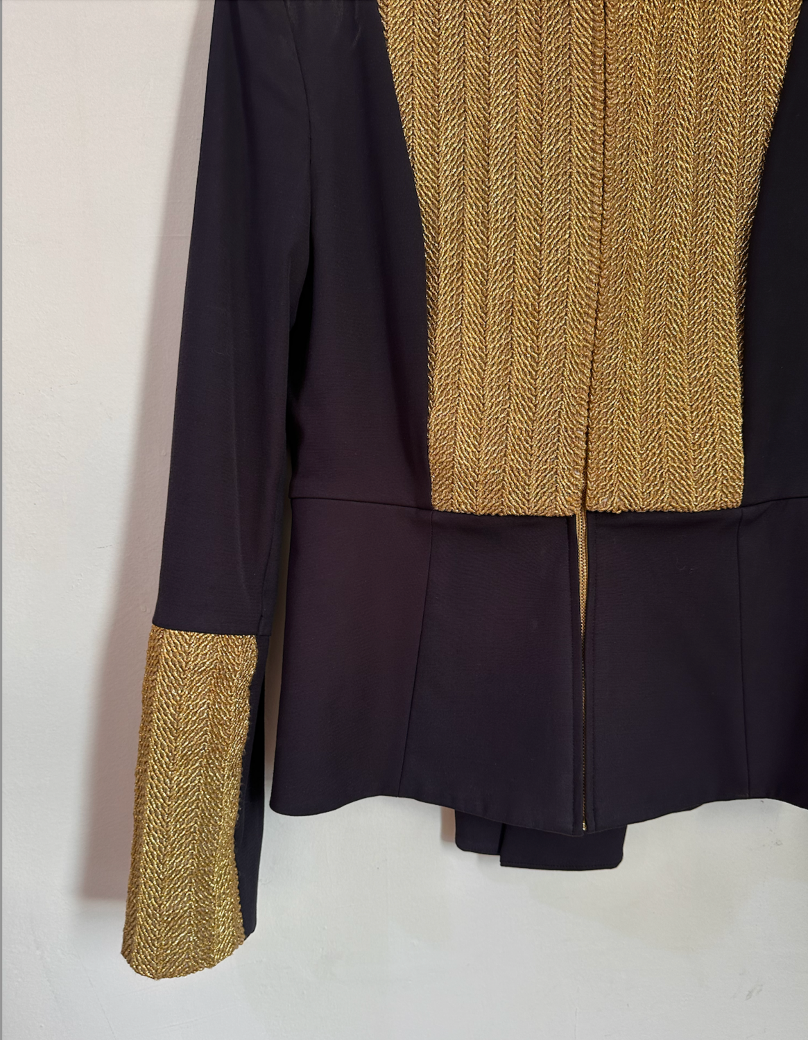 sass & bide Navy & Gold Tailored Brocade Blazer - Size 10