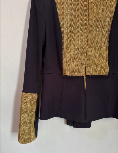 sass & bide Navy & Gold Tailored Brocade Blazer - Size 10
