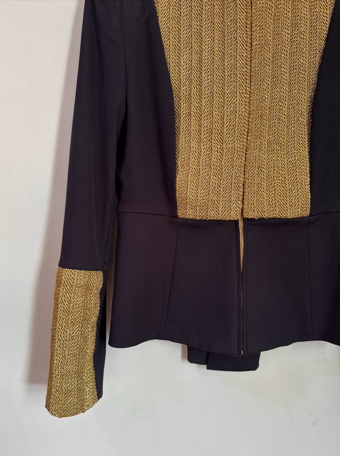 sass & bide Navy & Gold Tailored Brocade Blazer - Size 10