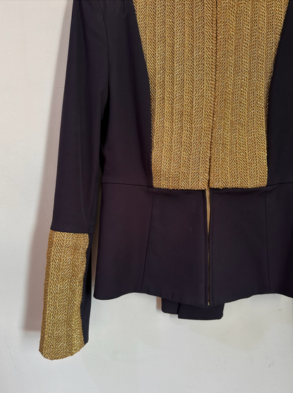 sass & bide Navy & Gold Tailored Brocade Blazer - Size 10