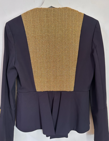 sass & bide Navy & Gold Tailored Brocade Blazer - Size 10