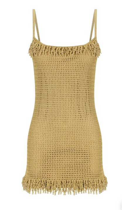 Hansen & Gretel Wynnie Golden Crochet Mini Dress - Size M (Brand New)