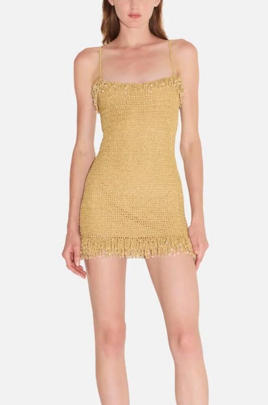 Hansen & Gretel Wynnie Golden Crochet Mini Dress - Size M (Brand New)