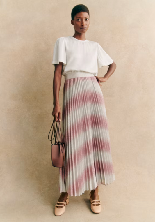 Sezane Dilo Pleated Silver/Pink Pleated Skirt - Size 38