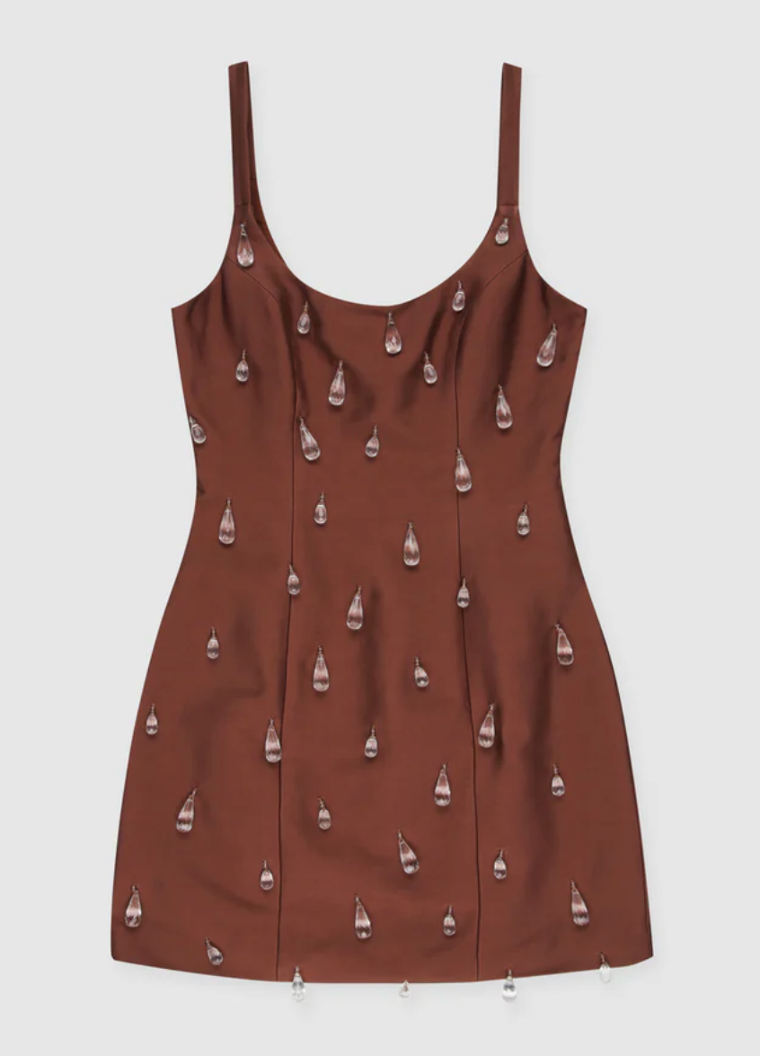 The Wolf Gang Luvia Beaded Mini Dress Chocolate - Size S (Brand New)
