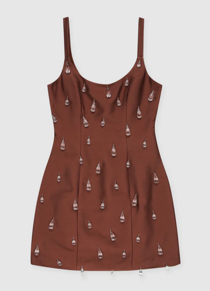 The Wolf Gang Luvia Beaded Mini Dress Chocolate - Size S (Brand New)