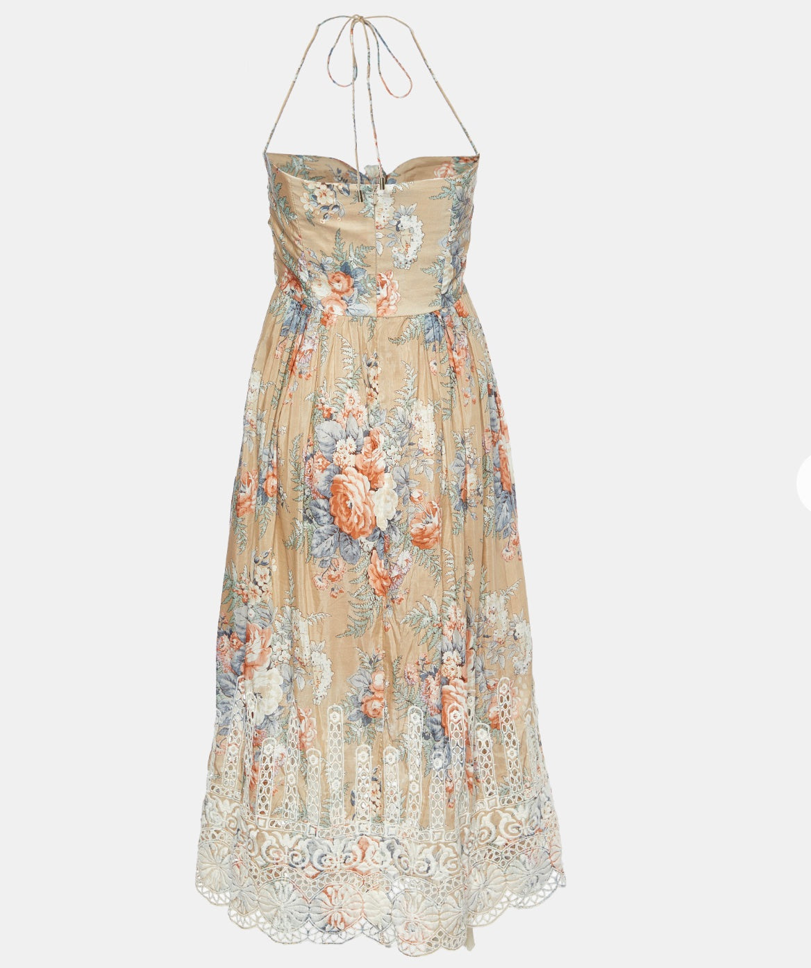 Zimmermann Brown Anais Antique Floral Cotton Tie Midi Dress - Size 10