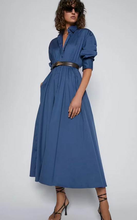 Scanlan Theodore Cotton Gathered Midi Dress - Size 12