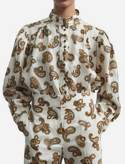 Alemais Mia Paisley Print Linen Blouse - Size 6