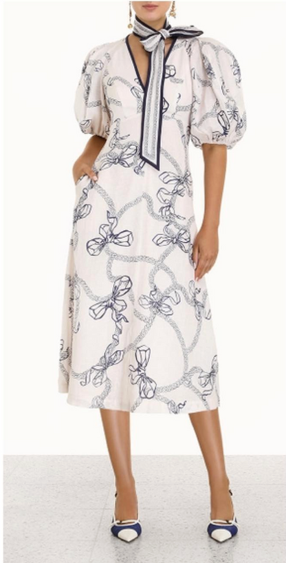 Zimmermann Day Midi Navy Bow Dress - Size 0