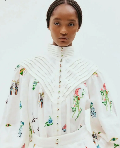 Alemais Atticus Motif Embroidered Linen Shirt - Size 8