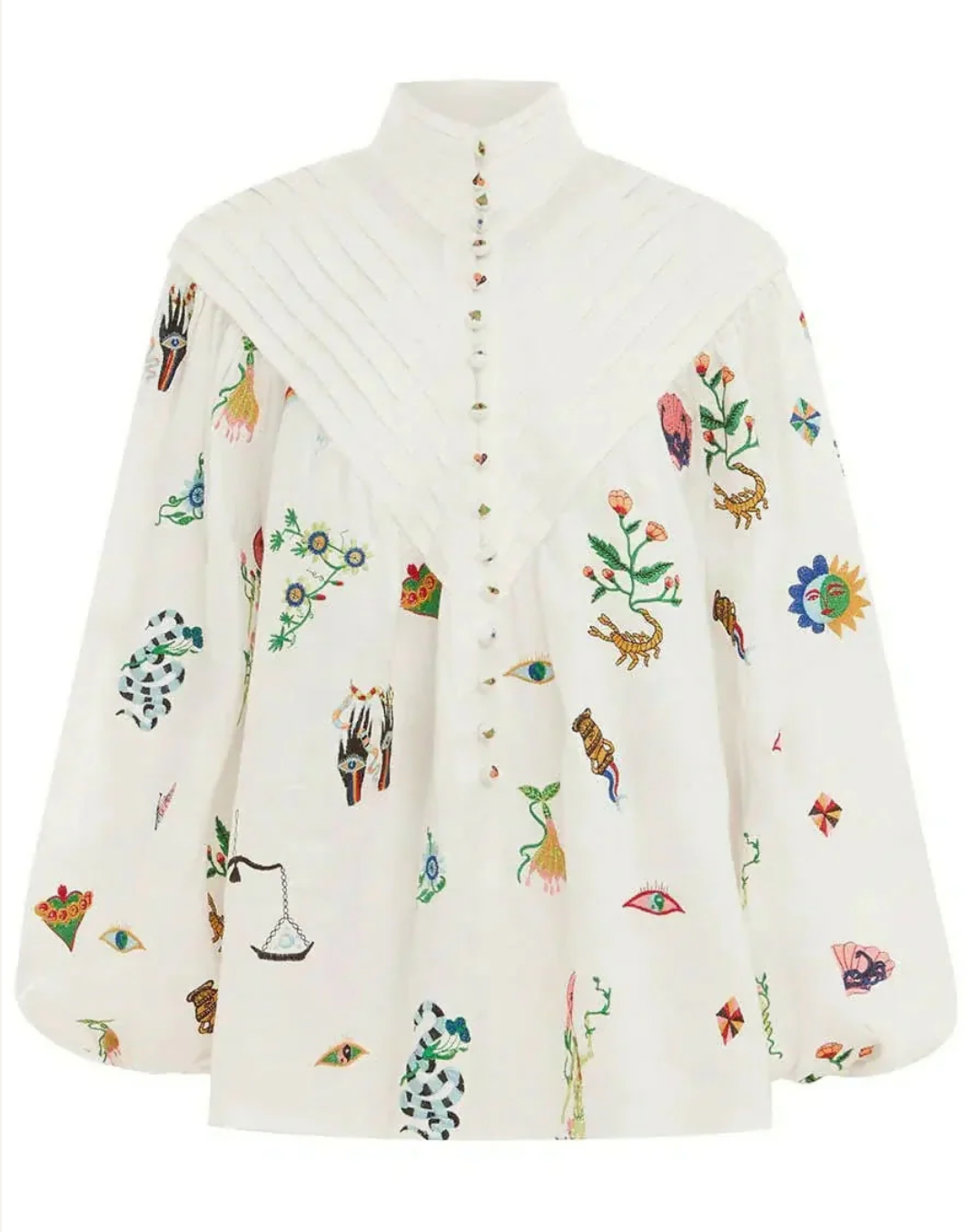 Alemais Atticus Motif Embroidered Linen Shirt - Size 8