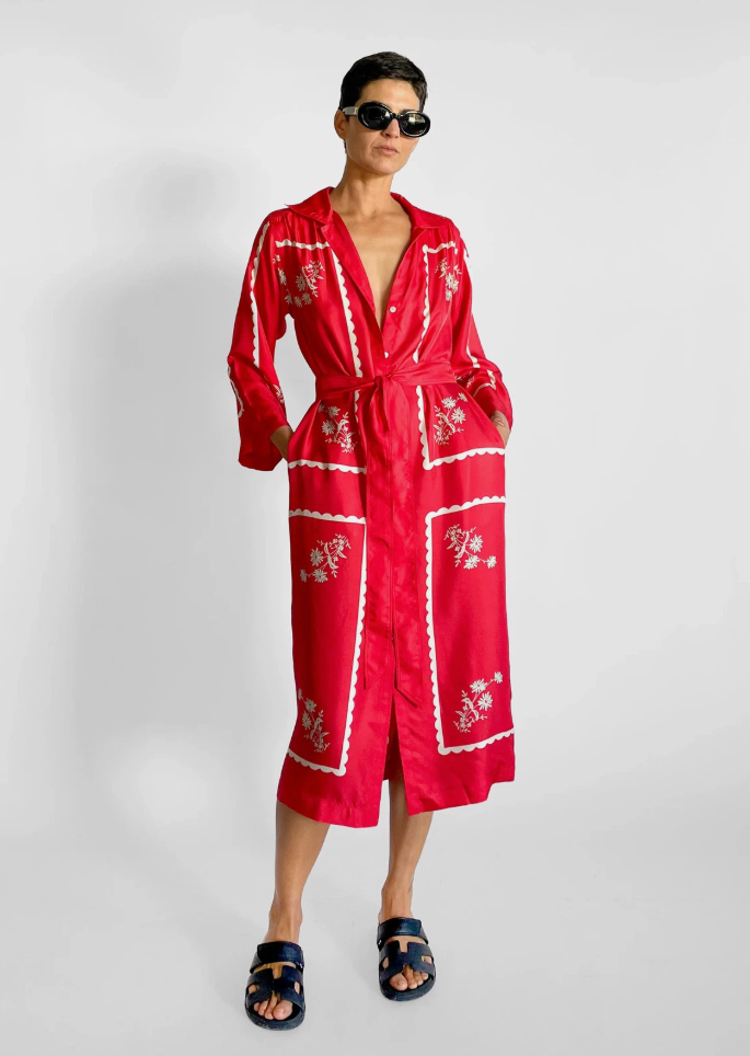 Oroton Poppy Daisy Silk Print Dress - Size 6 (oversized)