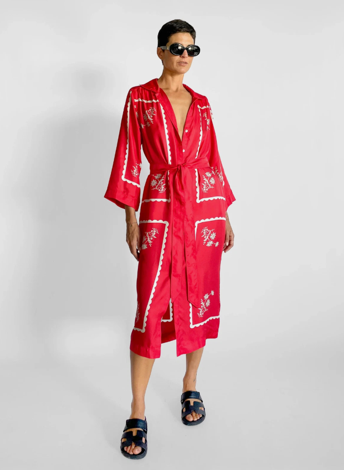 Oroton Poppy Daisy Silk Print Dress - Size 6 (oversized)