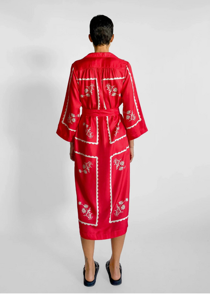 Oroton Poppy Daisy Silk Print Dress - Size 6 (oversized)