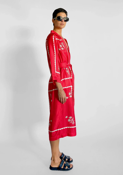 Oroton Poppy Daisy Silk Print Dress - Size 6 (oversized)