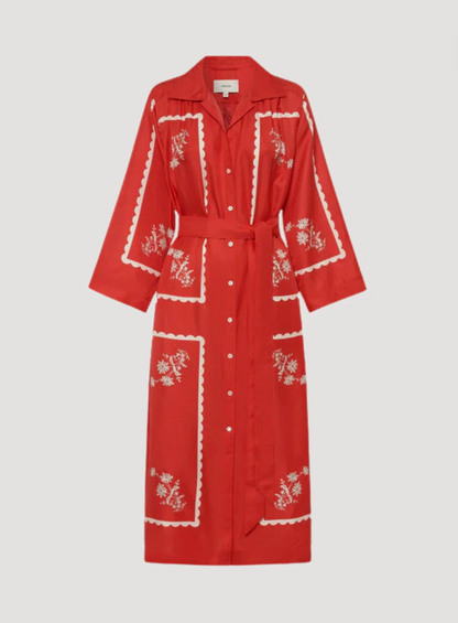 Oroton Poppy Daisy Silk Print Dress - Size 6 (oversized)