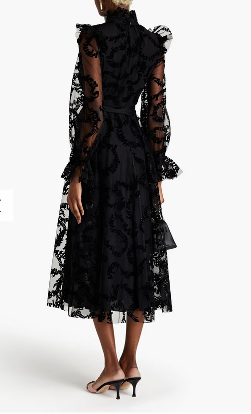 Zimmerman Ruffle-Trimmed Flocked Tulle Midi Dress - Size 0