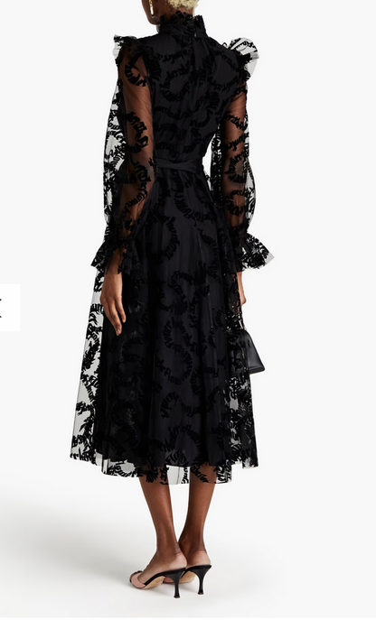Zimmerman Ruffle-Trimmed Flocked Tulle Midi Dress - Size 0