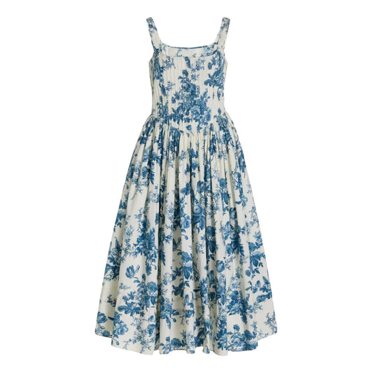 LoveShackFancy Majory Dress Blue China Cotton Dress - Size 10 (Brand New)