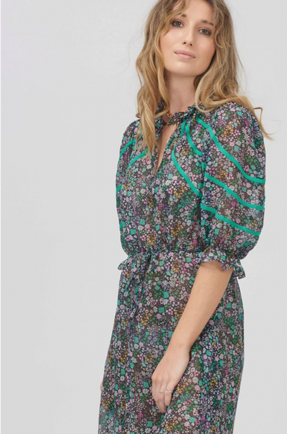 LeStripe Garden Floral Silk/Cotton Dress with Slip - Size S
