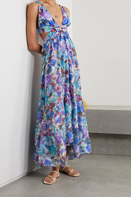 PatBO Blossom Cutout Floral-print Jacquard Maxi Dress - Size M (Brand New)