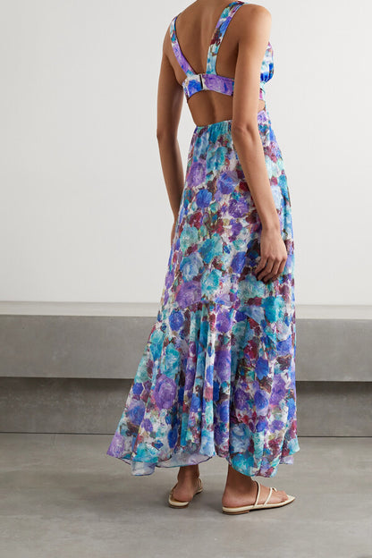 PatBO Blossom Cutout Floral-print Jacquard Maxi Dress - Size M (Brand New)