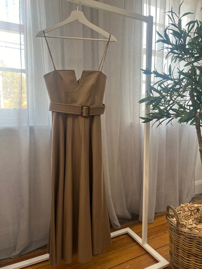 Scanlan Theodore - Sateen Resin Trim Dress, Camel - Size 6