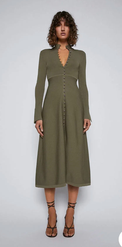 Scanlan & Theodore - Olive Crepe Knit Button Polo Dress - Size S Yours and Mine Melbourne Scanlan & Theodore - Olive Crepe Knit Button Polo Dress - Size S Yours and Mine Melbourne